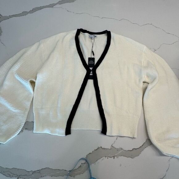 Fashion Nova Cream Cardigan Sweater with Ribbed Knit - Picture 2 of 5